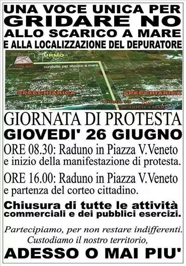 AVETRANA. Protesta contro lo scarico a mare e l’ubicazione del depuratore consortile Manduria-Sava