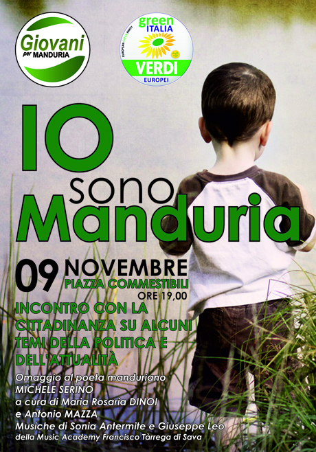 MANDURIA. Domenica 9 novembre. Verdi e Giovani per Manduria:“Io sono di Manduria”