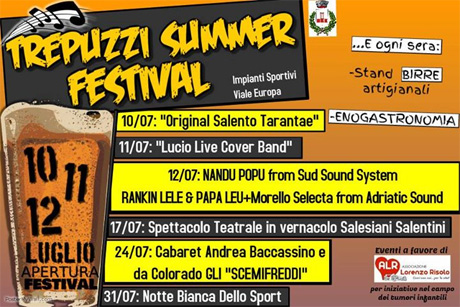 Solidarietà: grande musica e buon cibo pro ALR con il “Trepuzzi Summer Festival”