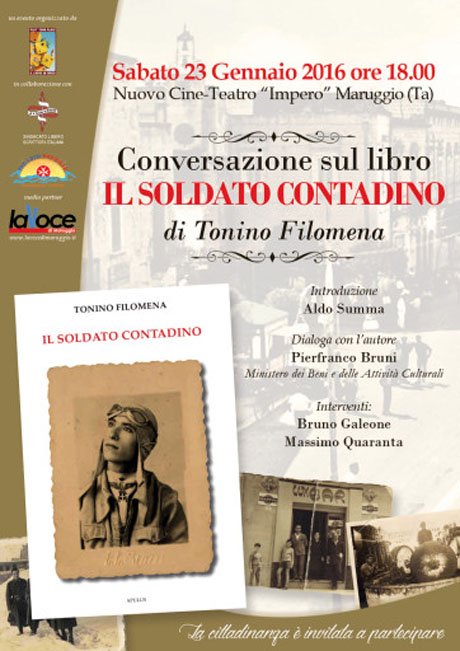 MARUGGIO. “Il soldato contadino”, verrà presentato sabato 23 gennaio, nel cine-teatro “Impero”, alle ore 18