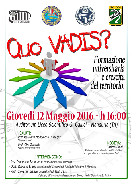 MANDURIA. Incontro formativo: “QUO VADIS?”, FORMAZIONE UNIVERSITARIA E CRESCITA DEL TERRITORIO