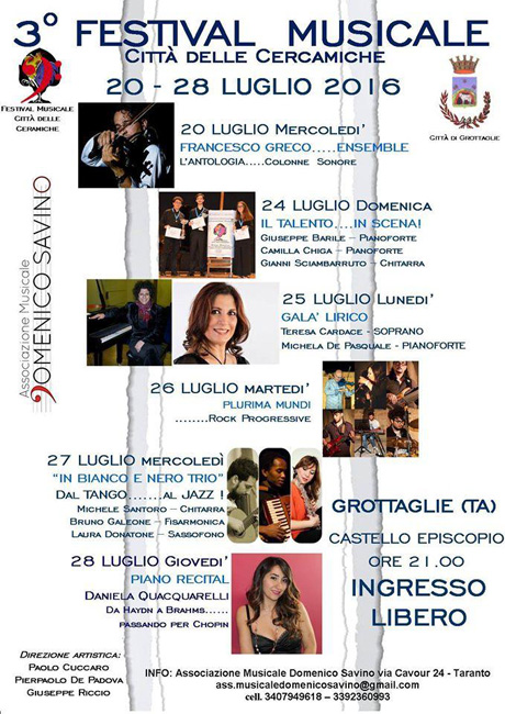 GROTTAGLIE. “3° Festival Musicale Città delle Ceramiche”