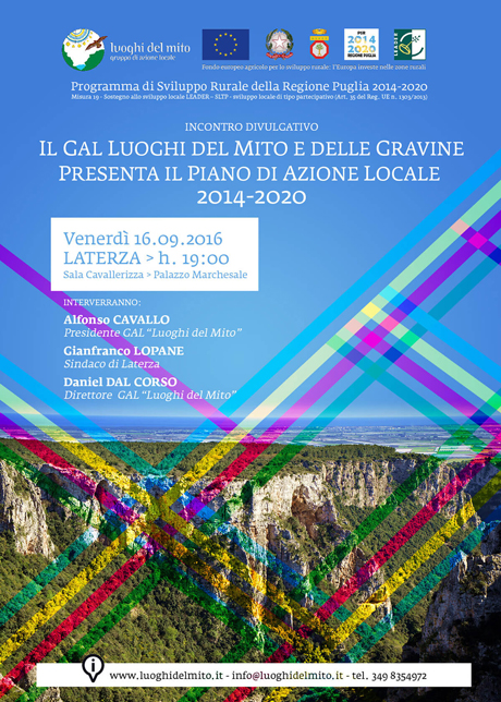 Laterza. IL GAL LUOGHI DEL MITO E DELLE GRAVINE PRESENTA IL NUOVO PIANO DI AZIONE LOCALE 2014-2020