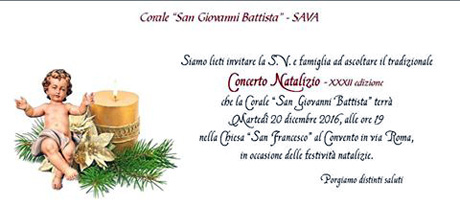 SAVA. Corale San Giovanni Battista in occasione del Santo Natale