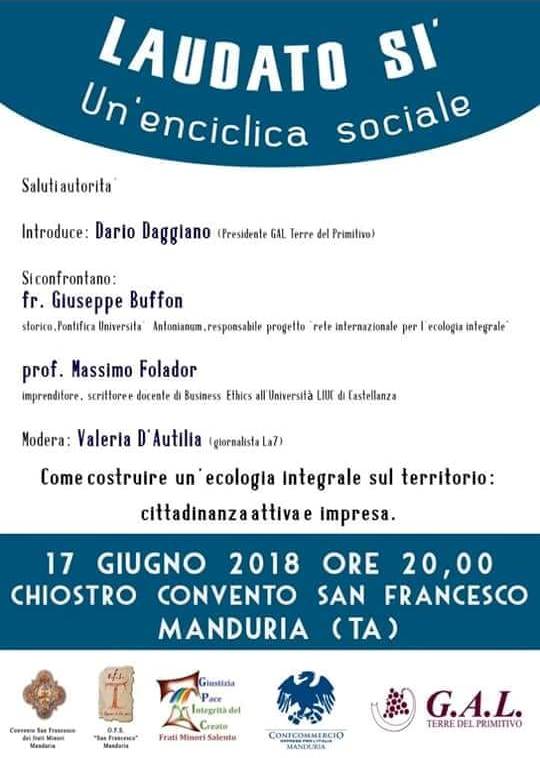 MANDURIA. Gal Terre del Primitivo. “Come costruire insieme un’ecologia integrale sul territorio: cittadinanza attiva e impresa”