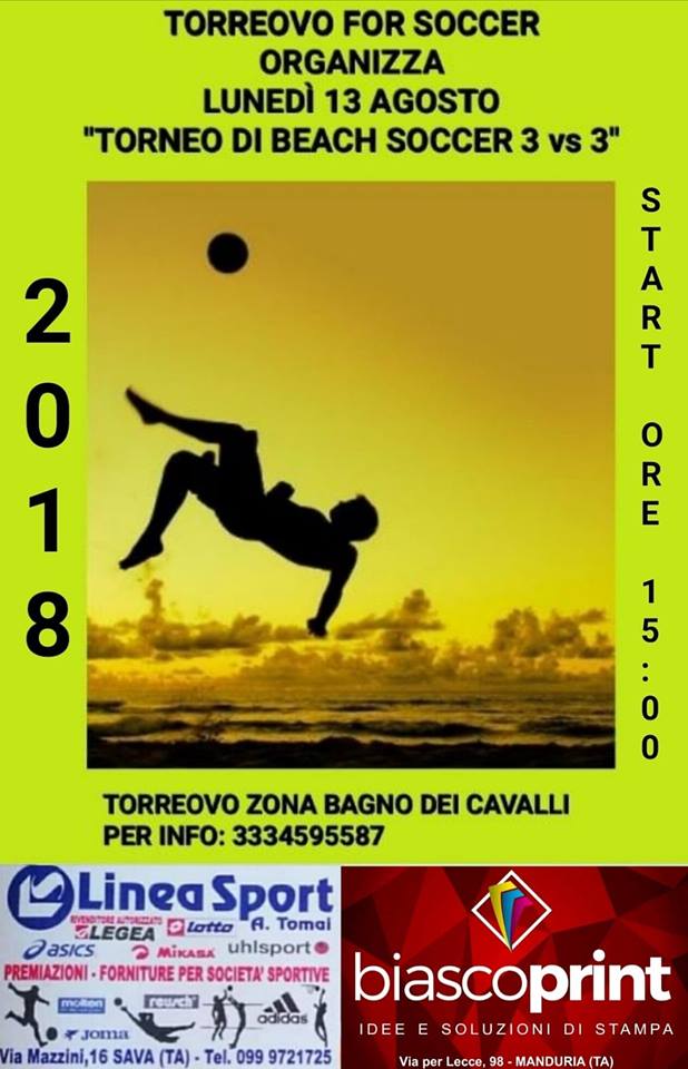 TORRE OVO (marina di Torricella). “Torneo di Beach soccer 3 vs 3”