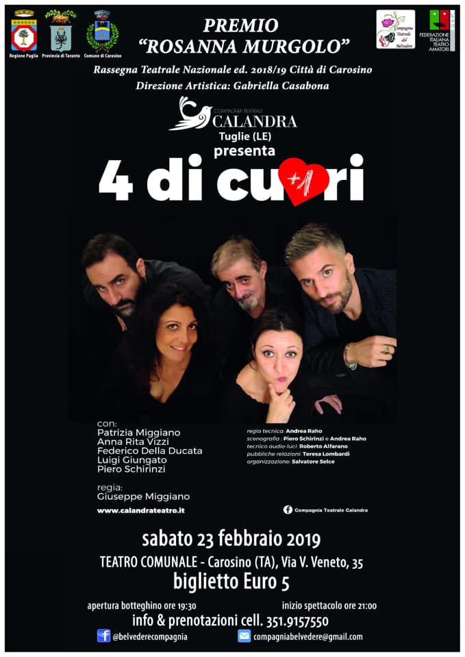 CAROSINO. “4 di cuori”, Premio Rosanna Murgolo