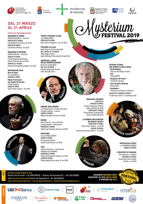 Taranto. MYSTERIUM FESTIVAL 2019. ECCO IL PROGRAMMA COMPLETO