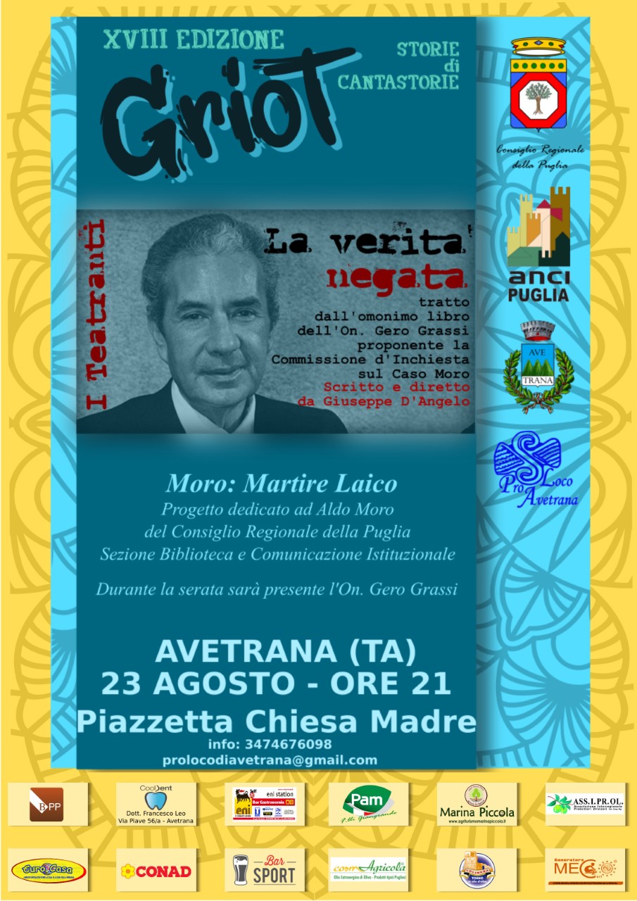 AVETRANA. Seconda serata “Griot – Storie di Cantastorie”. Presentazione dello spettacolo teatrale “La Verità Negata”