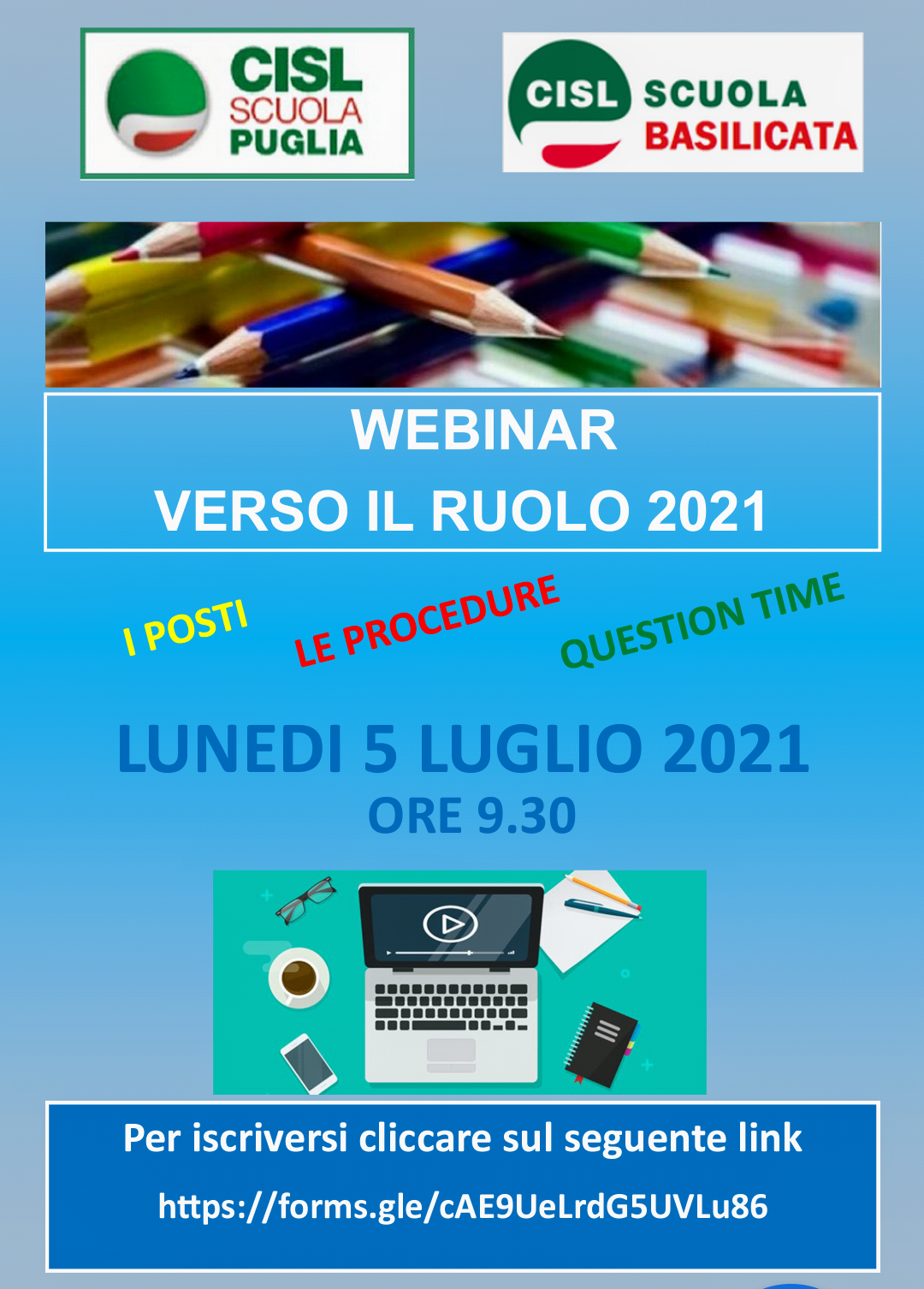 Cisl Scuola Puglia e Cisl Scuola Basilicata organizzano il  “WEBINAR VERSO IL RUOLO 2021”