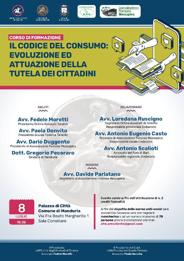 MANDURIA. Corso di formazione “Il codice del consumo: evoluzione ed attuazione della tutela dei cittadini”