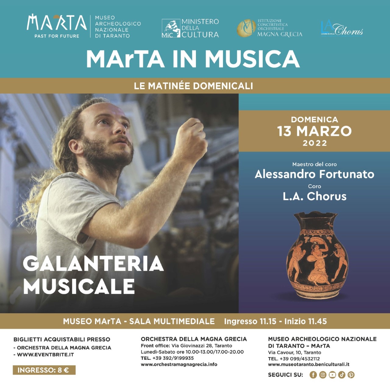 “MArTA in MUSICA”. Oggi, domenica 13 marzo ore 11.45, al Museo di Taranto il concerto “Galanteria Musicale”