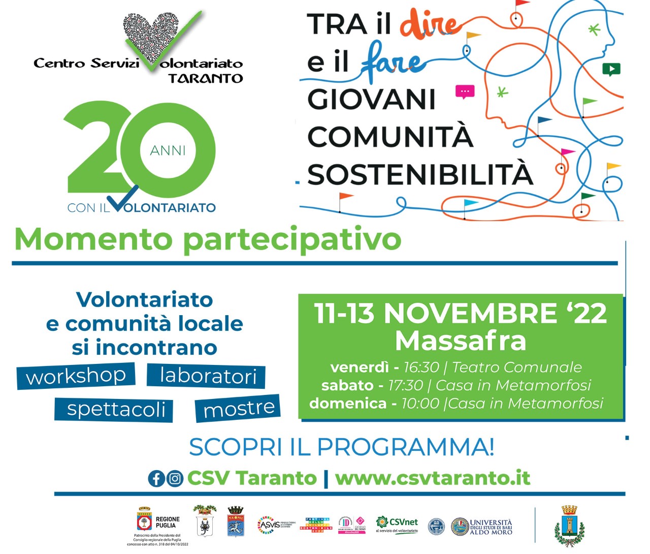 La “due giorni” CSV Taranto: A Massafra con il Momento partecipativo:  giovani, comunità, sostenibilità